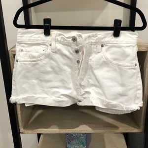 Levis high waisted white button fly shorts 501